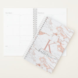 Agenda Folha Rosa de Ouro Chic de Luxo | Marble Monograma