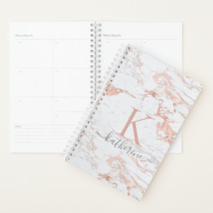 Agenda Folha Rosa de Ouro Chic de Luxo   Marble Monograma