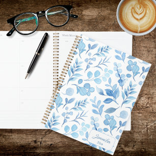 Agenda Folhagem Azul e Branco Elegante