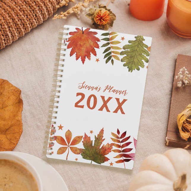 Agenda Folhagem de outono russa Cai Causando Cores de Águ (Rustic Autumn Leaves Fall Foliage Watercolor Planner)