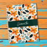 Agenda Folhagem Laranja e Azul e Flores Personalizadas<br><div class="desc">Flores laranja,  folhagem azul e verde-escura,  planificador personalizado floral.</div>