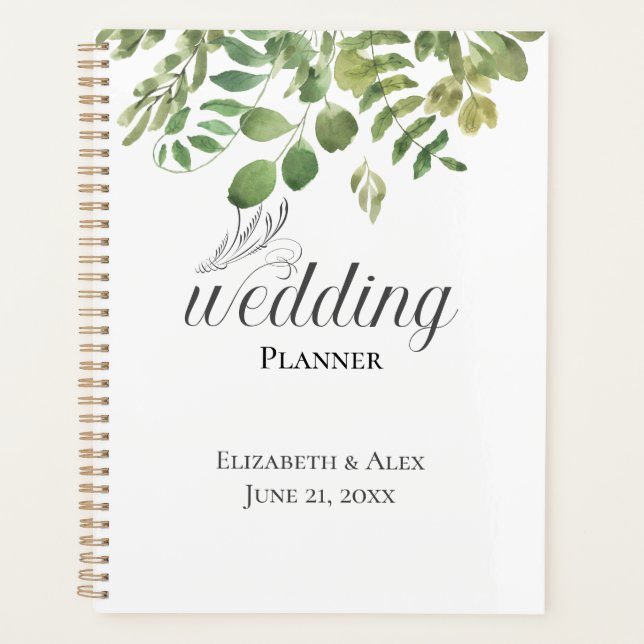 Agenda Folhagem Simples, Notebook De Planner De Casamento (Frente)