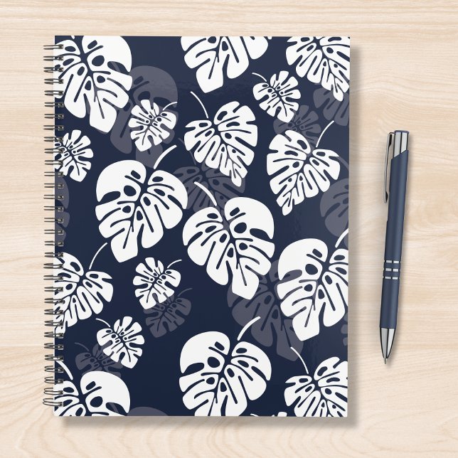 Agenda Folhagem Tropical marinho Azul e Branco | Floral (Criador carregado)