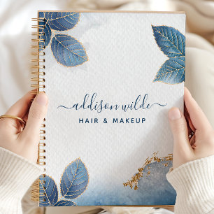 Agenda Folhas Botânicas de Aquarela Azul Dourado Negócios