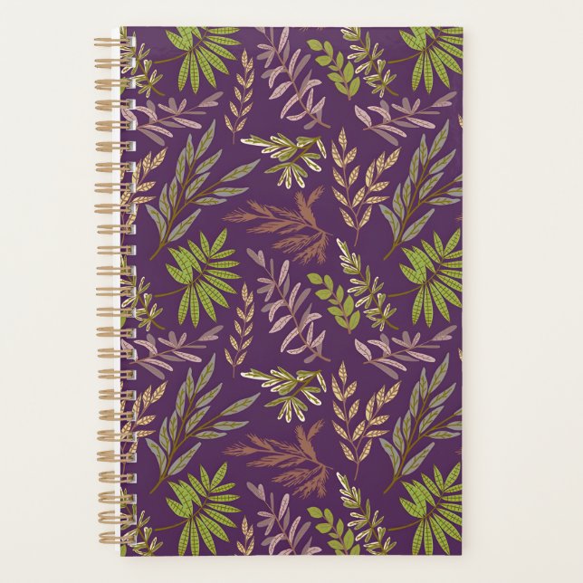 Agenda Folhas Botânicas: Um Fundo Roxo Impressionante (Frente)