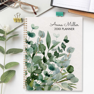 Agenda Folhas de Folhagem Verde Aquarela Moderna