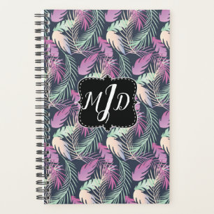 Agenda Folhas de Palmeira Tropicais Coloridas Monogramada