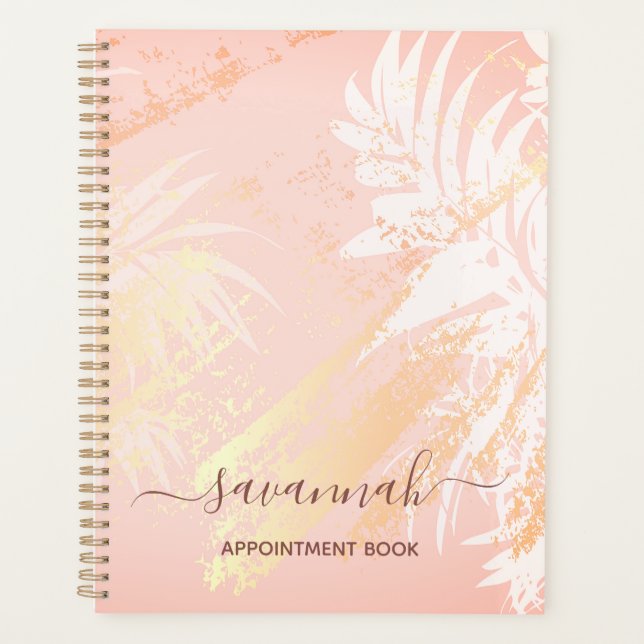 Agenda Folhas de palmeiras tropicais brancas rosa dourada (Frente)