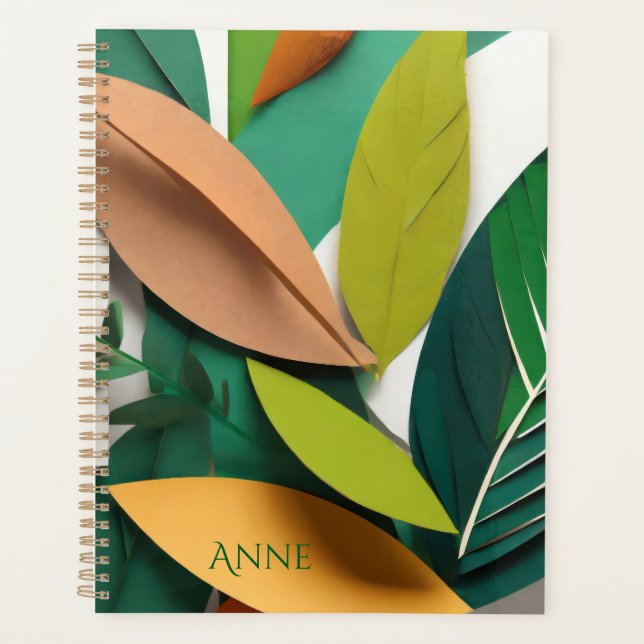 Agenda Folhas de papel cortado em verde e em ouro (Frente)