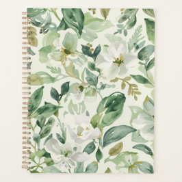 Agenda Folhas Florais de Aquarela Verde Botânica Natureza