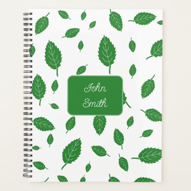 Agenda Folhas Verdes no Script de Padrão Floral White_ (Frente)