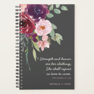 Agenda Força e honras Proverbs 31 Rosa e Cinza Floral