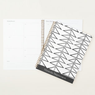 Agenda Formas de Abstrato Branco Preto Personalizadas