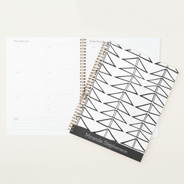 Agenda Formas de Abstrato Branco Preto Personalizadas (Exibição)