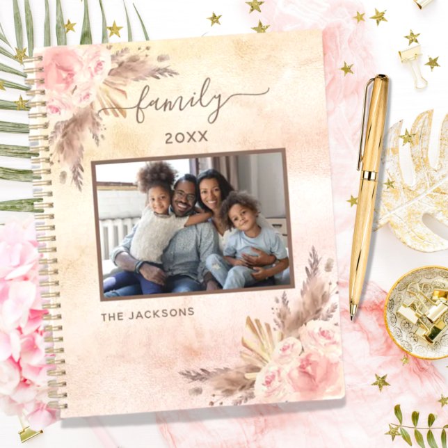 Agenda Foto da família pampas rosa ouro floral 2025 (Criador carregado)