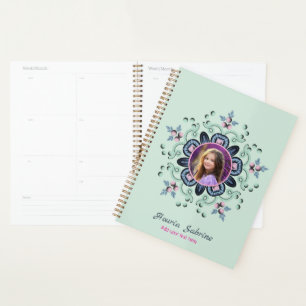 Agenda Foto de Mandala Floral Cor-de-Rosa-Turquesa Modern