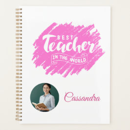 Agenda Foto do Melhor Professor do Mundo em Aquarela Rosa