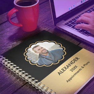 Agenda Foto Moderna Dourada Personalização Elegante Pre
