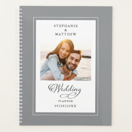 Agenda Foto Personalizada Cinza Branco Casamento Elegante