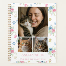 Agenda Foto Personalizada Mãe de Gato com Floral Aquarela