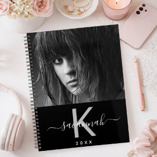 Agenda Foto personalizada monograma branco preto 2022
