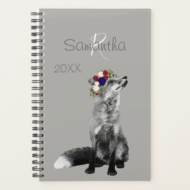 Agenda Fox Flor Crown Black White Monograma (Frente)