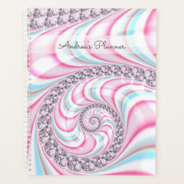 Agenda Fractal Espiral De Canas Azuis Cor-de-Rosa Pastel