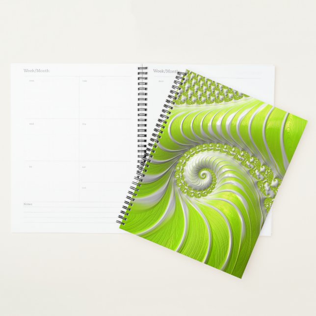 Agenda Fractal espiral do Verde limão moderno abstrato (Exibição)