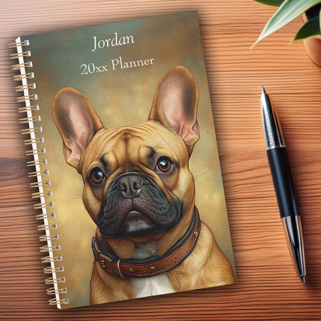 Agenda Francês Bulldog Fawn Frenchie Retrit Personalizado (French Bulldog Fawn Frenchie Portrait Personalized Planner)