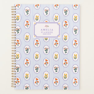 Agenda Francês, Estilo de Algodão Floral, Blue Stripes