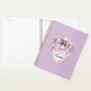 Agenda Frasco de Perfume Roxo Laço Flores Rosa