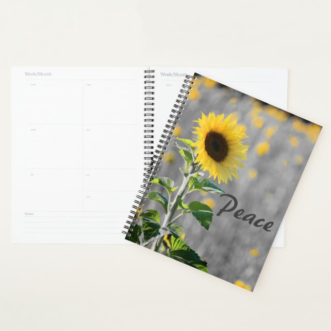 Agenda Frase "Paz", Campo de Girassóis, Preto e Branco (Exibição)