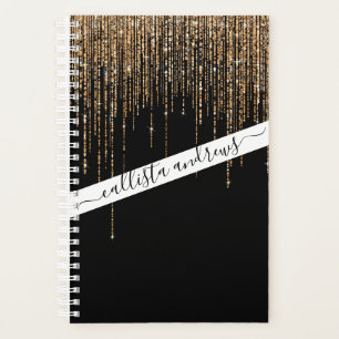 Agenda Frente Glitter Preto-Dourado Espelho Preto-Luxo