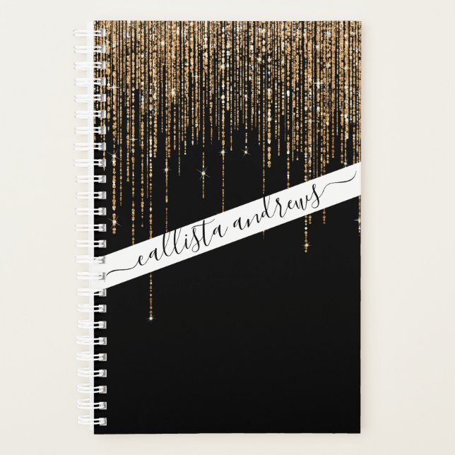 Agenda Frente Glitter Preto-Dourado Espelho Preto-Luxo (Frente)