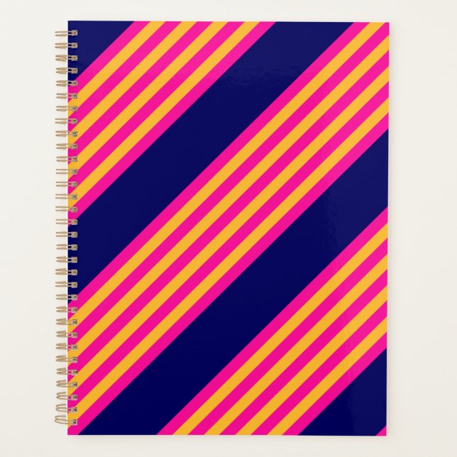 Agenda Fuchsia e listras amarelas com azul-marinho (Frente)