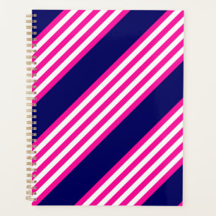 Agenda Fuchsia e padrão de cinco faixas brancas com azul