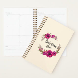 Agenda Fuchsia Poppies Floral Wreath Happy Dia de as mães