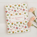 Agenda Fun Personalized School Teacher Pattern<br><div class="desc">Fun year planner for school teachers. The design features our hand-drawn school theme icons creating a repeat pattern on the front and back. A white plaque-style label to personalize with the teacher's name and title. All illustrations are hand-drawn artwork by Moodthology.</div>