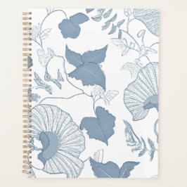 Agenda Fundo Branco Delicar Flores Azuis Japonesas