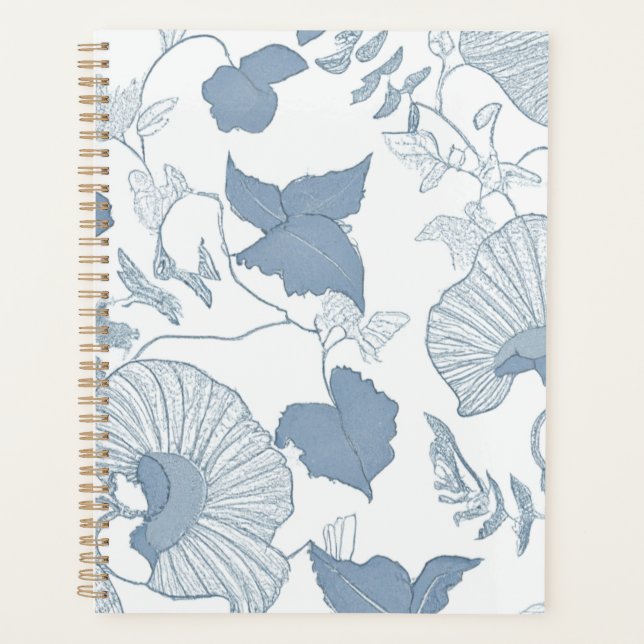 Agenda Fundo Branco Delicar Flores Azuis Japonesas (Frente)