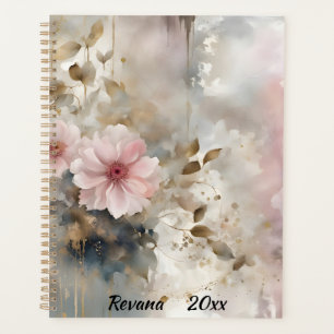 Agenda Fundo das flores rosa e Dourada Wabi-Sabi Cinzas