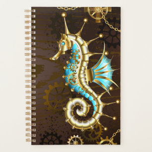 Agenda Fundo de madeira com cavalo de mar mecânico