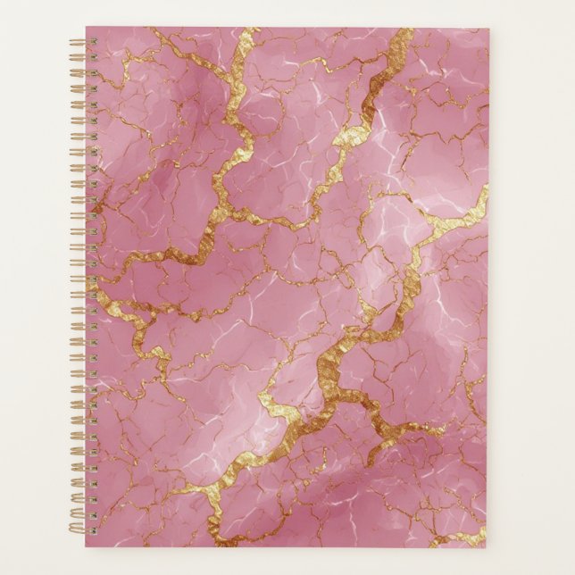 Agenda Fundo de Mármore Rosa com Veias Douradas (Frente)