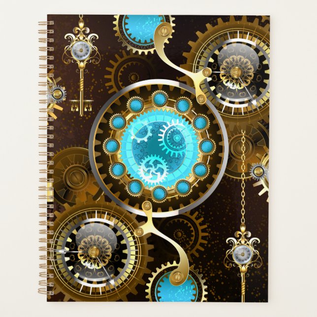 Agenda Fundo Rusty Steampunk com Lentes Turquesa (Frente)