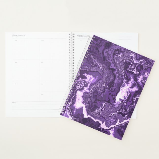 Agenda Funky Trippy Boho Hippie Monocromático Roxo Mármor (Exibição)