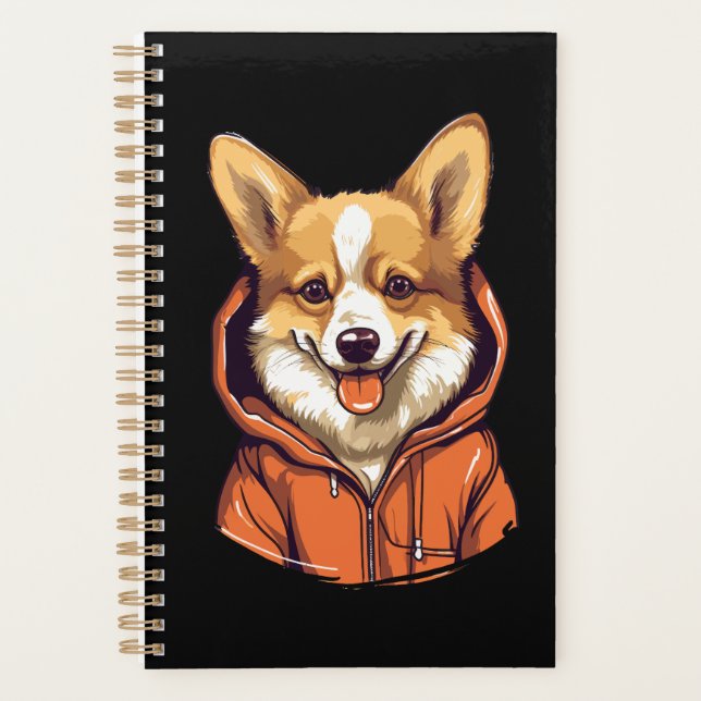 Agenda Funny Corgi Vestindo Hoodie (Frente)