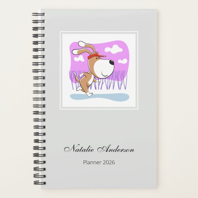 Agenda Funny Cute Dog Puppy Jogging Run Fitness 2026 (Frente)