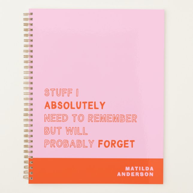Agenda Funny Personalized Modern Pink Orange Custom Name (Frente)