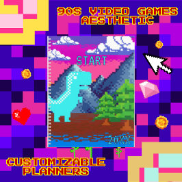 Agenda Funny Pixel Gamer Pixelated- Dinosaur Illustration