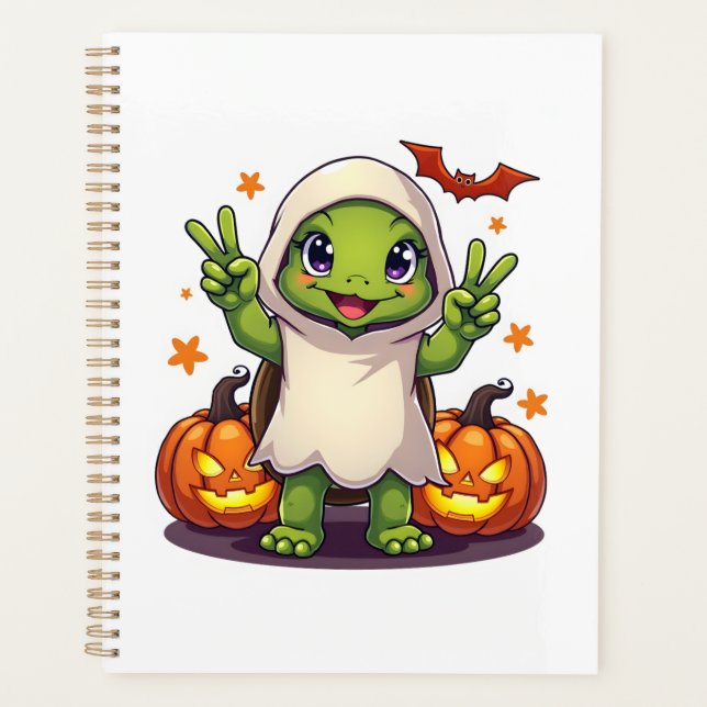 Agenda Funny Turtle Ghost Pumpkin Boo Halloween Kids Mens (Frente)